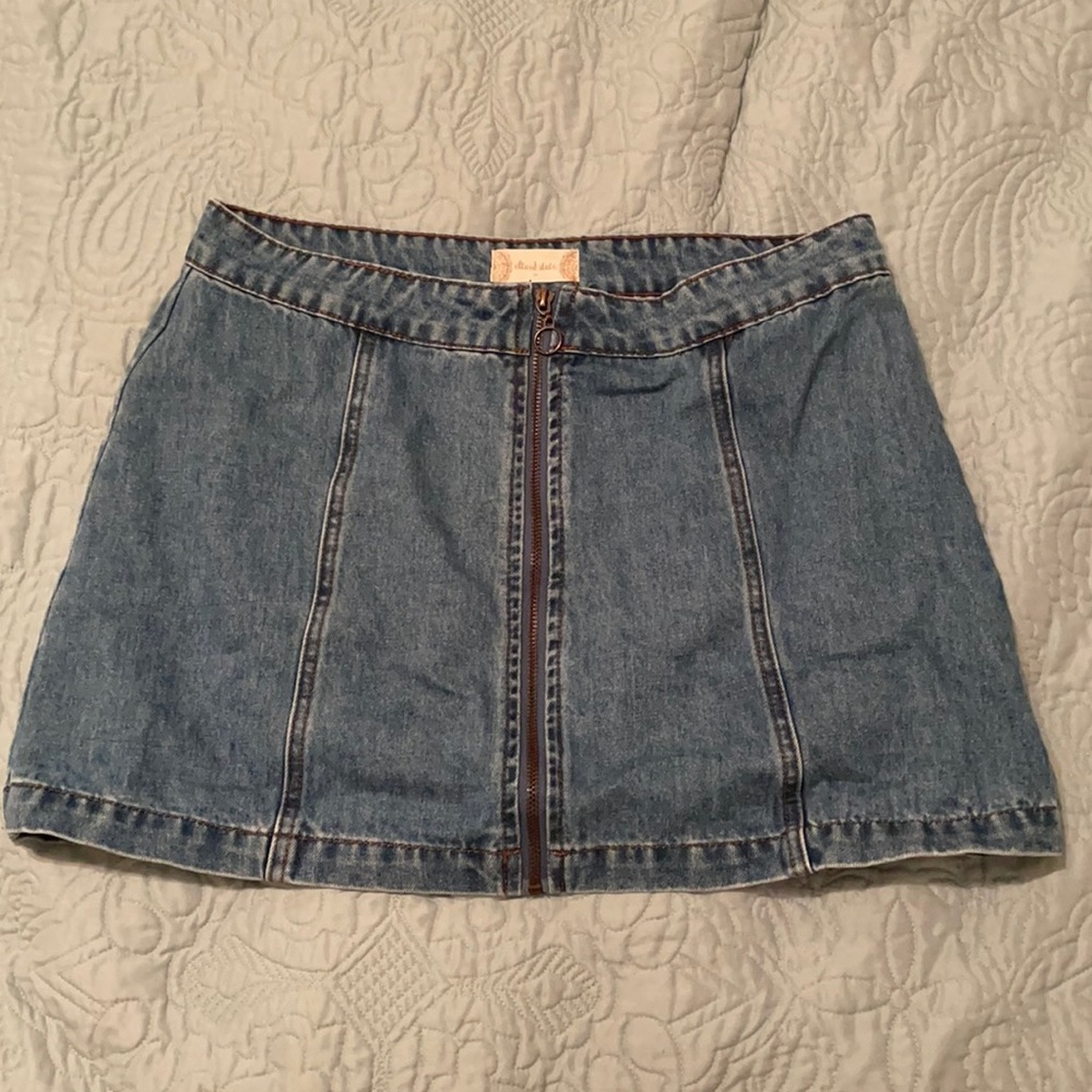 Altar’d State medium mini skirt with a blue wash